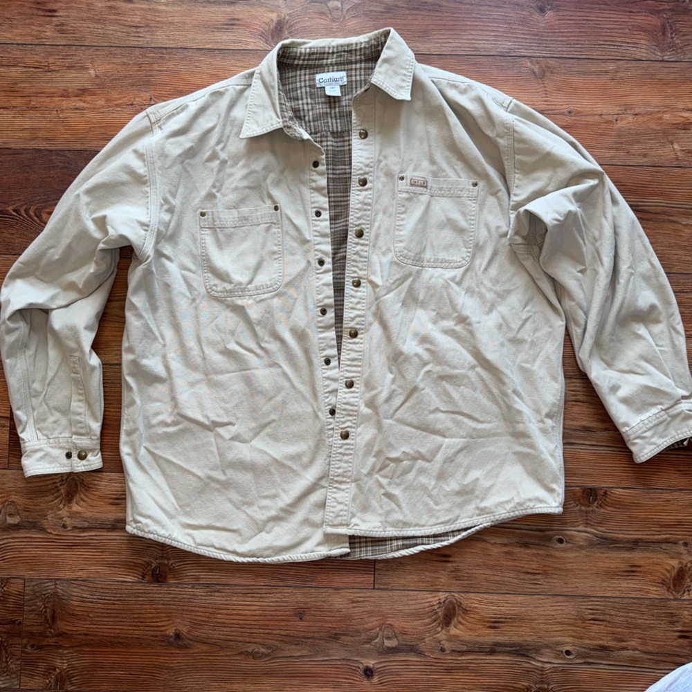 Vintage Carhartt  S96 Men's Canvas Flannel Lined Snap Jacket Duck Brown - 2xl t